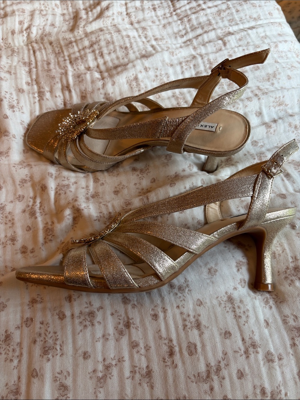 Alex Marie Metallic Gold Beaded Slingback Heels - Picture 6 of 12